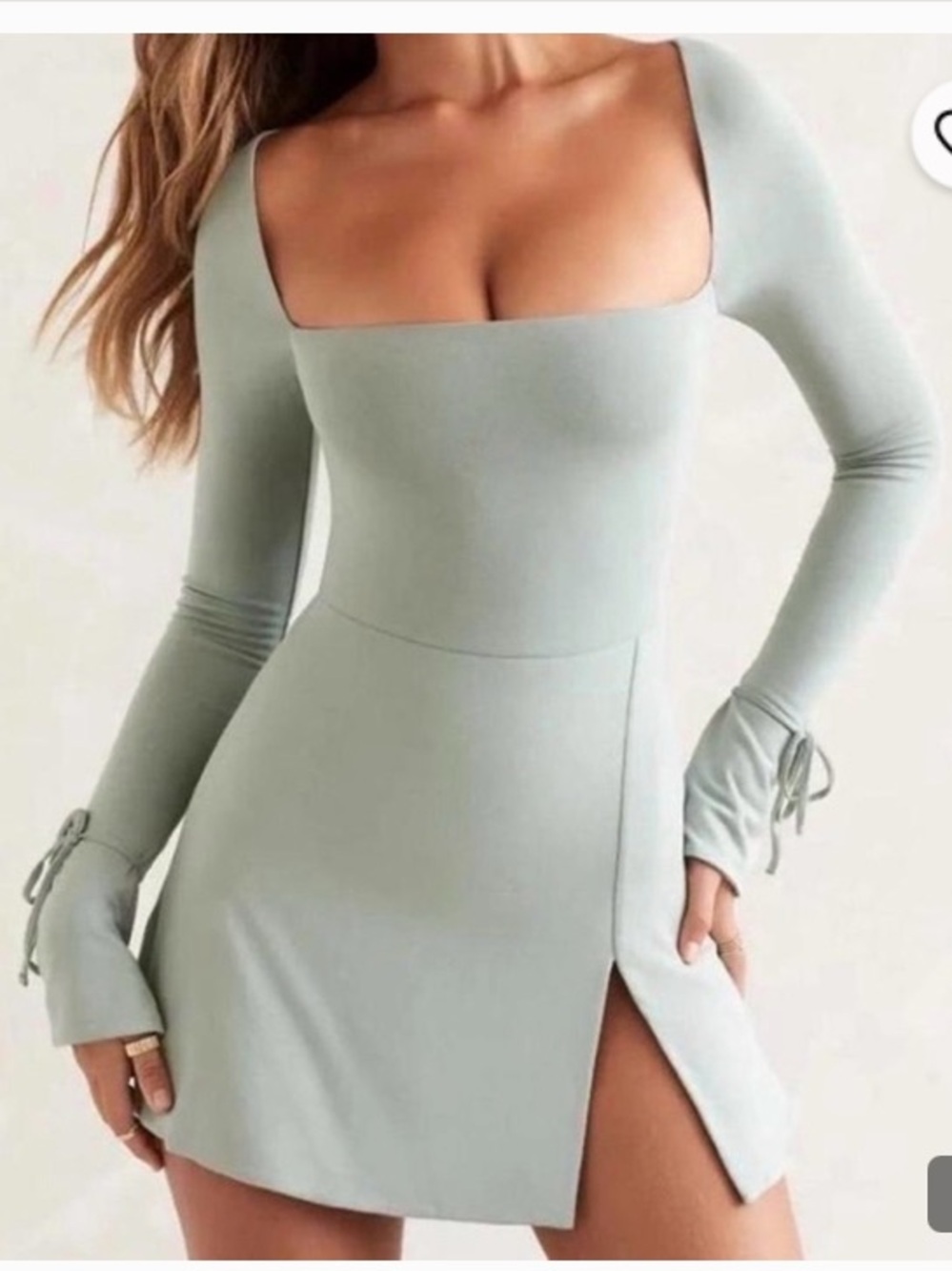 OhPolly Sage Green Square Neck Mini Dress Built-in Liner Balletcore double lined